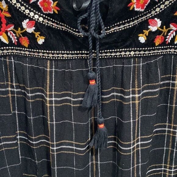 STYLE & CO holiday muse fanatic plaid floral embroidered boho top size Medium - Picture 3 of 8